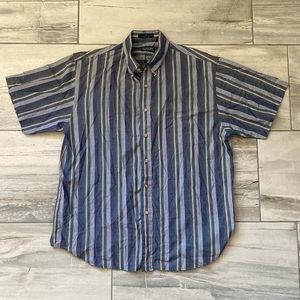 Honors Men’s Short Sleeve Stripped Blue Button Up Size L